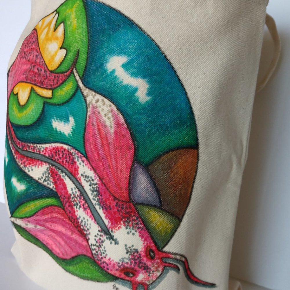 Hand Painted Tote Bag with Pink Koi Fish in Pond 13.5x13.5x3.5 NWT Handmade - Picture 4 of 16